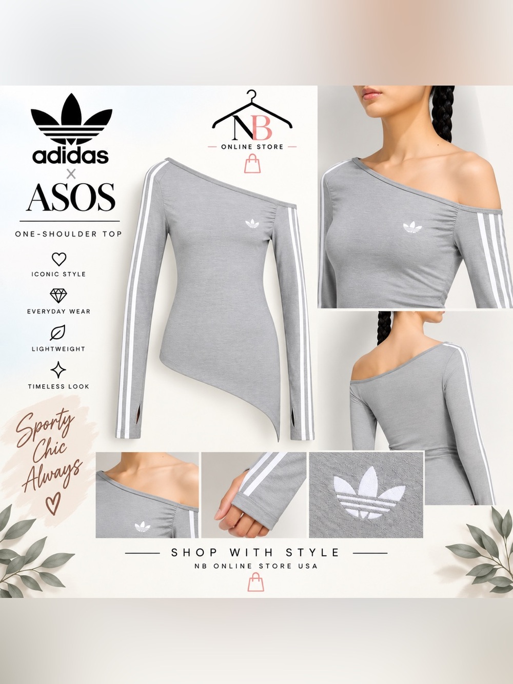 adidas Light Gray One-Shoulder Long Sleeve Tunic